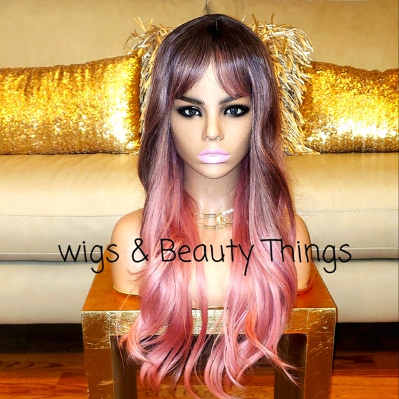 Women's Wigs Silk Body Wave Curly Pink Ombre Orange